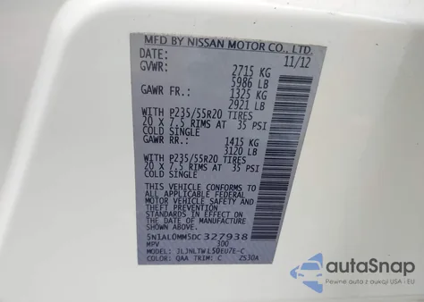 2013 Infiniti Jx35 from USA, damaged, VIN 5N1AL0MM5DC327938